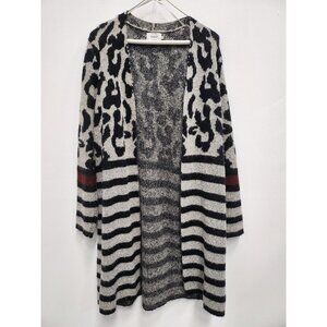 Only Our Story Womens Cardigan Medium Black Gray Animal Print Longline Sweater